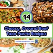 Delicious cheesy ground beef taco pasta dish with flavorful ingredients and melted cheese. Perfect f.