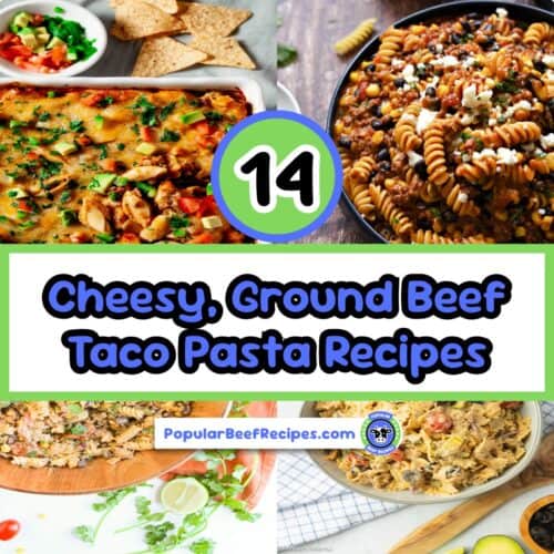 Delicious cheesy ground beef taco pasta dish with flavorful ingredients and melted cheese. Perfect f.